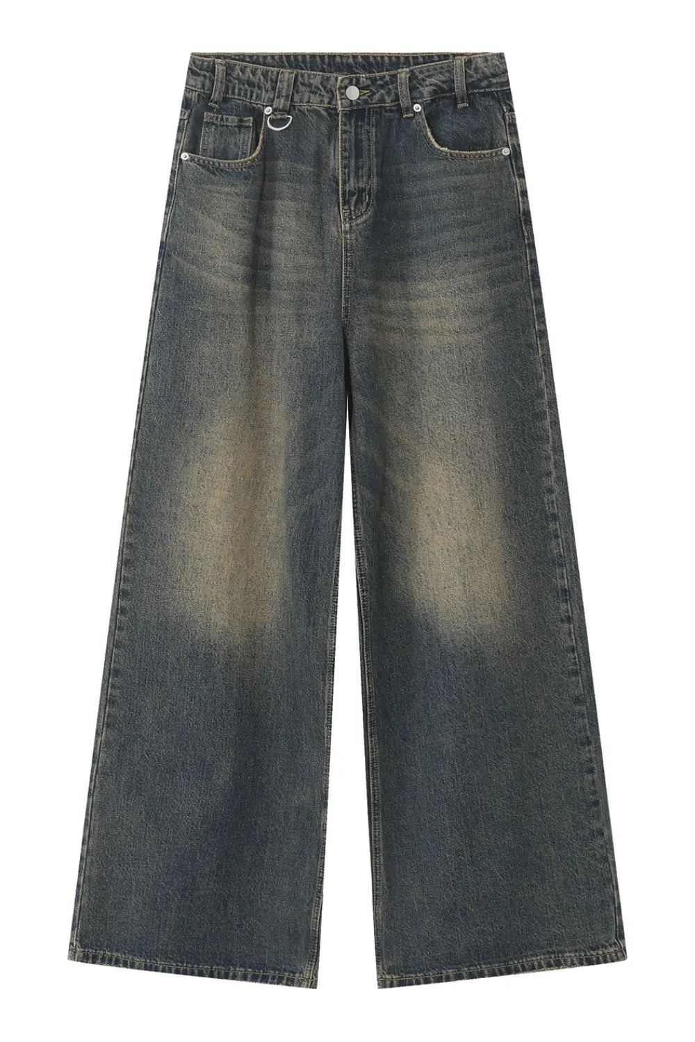Wide leg jeans with pockets by Trendsi, showcasing a relaxed fit and classic denim style with functional front and back pockets.