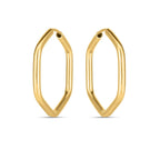 14k yellow gold endless hexagon hoop earrings with a sleek, modern design, featuring polished gold finish and geometric shape.