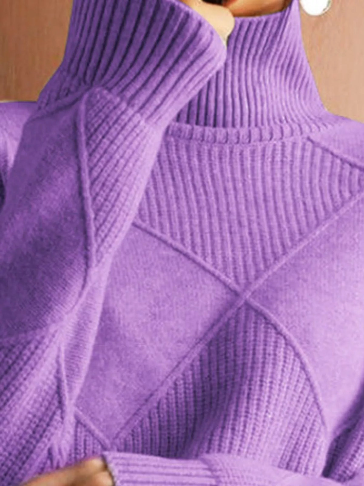 Trendsi argyle pattern turtleneck sweater in cozy knit fabric, featuring classic diamond design and ribbed collar and cuffs.