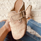 Leopard print Baotou slip-on shoes by LadyShow.Store featuring half-support design and comfortable Peas Shoes style.