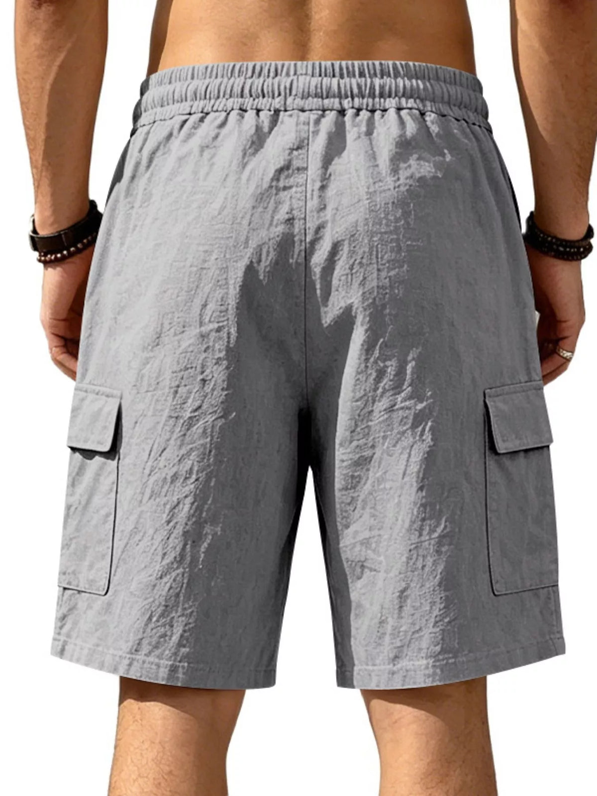 Men's plus size casual cargo shorts with drawstring waist from Plush Fashion Hub, featuring multiple pockets and comfortable fit.