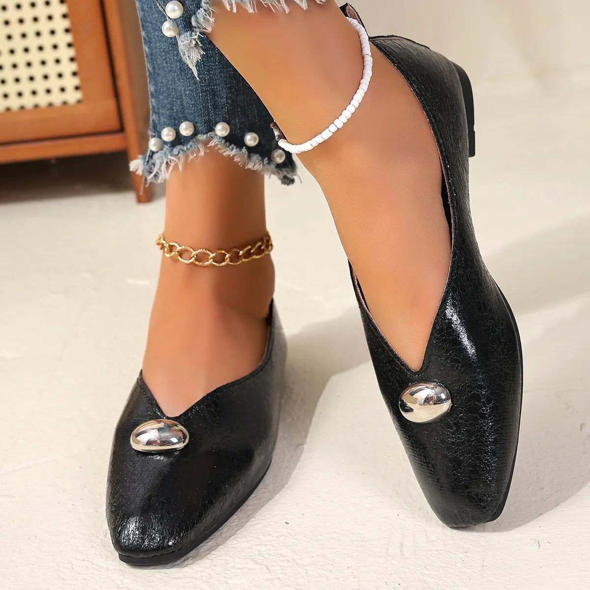 Women's square toe slip-on flats by Trendsi, stylish and comfortable shoes with a sleek design and easy wear.