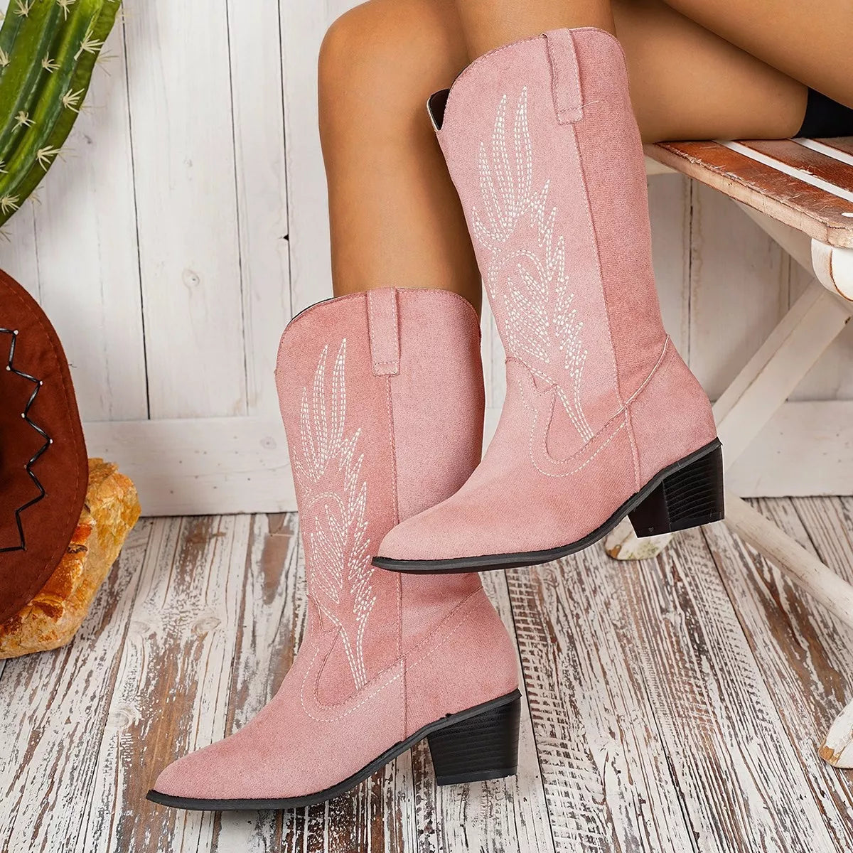 Point toe block heel boots by Trendsi featuring sleek design and sturdy heels, perfect for stylish everyday wear.