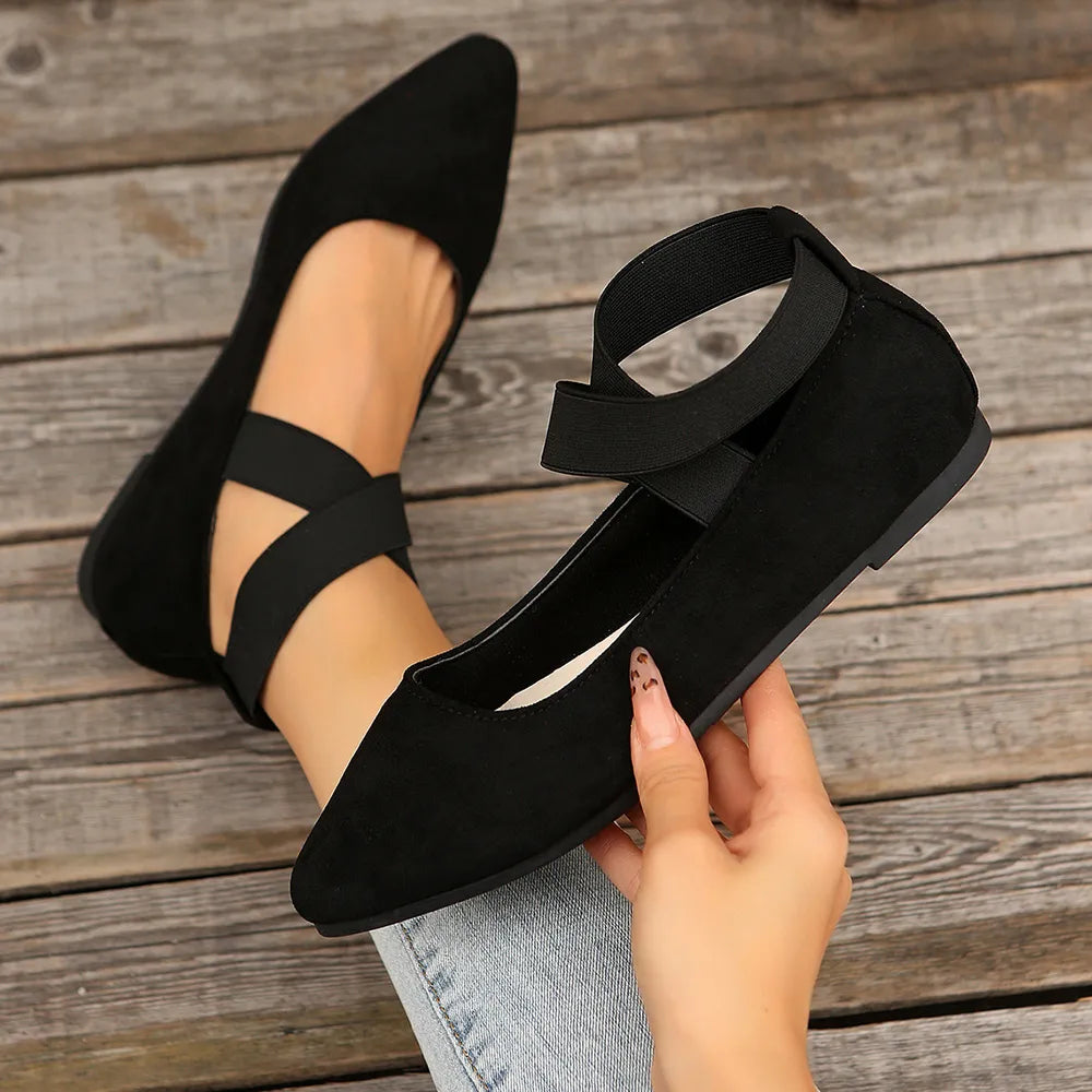 Women's crisscross point toe flat slip-ons by Trendsi, stylish and comfortable flats with a sleek design and slip-on style.