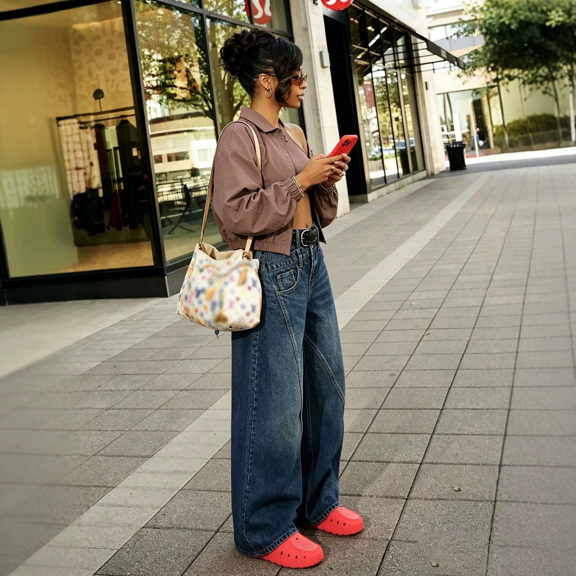 Retro Deconstructed Knife-Edge Straight Leg Jeans
