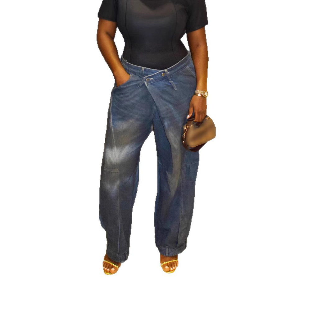 Distressed Washed Denim Streetwear Jeans