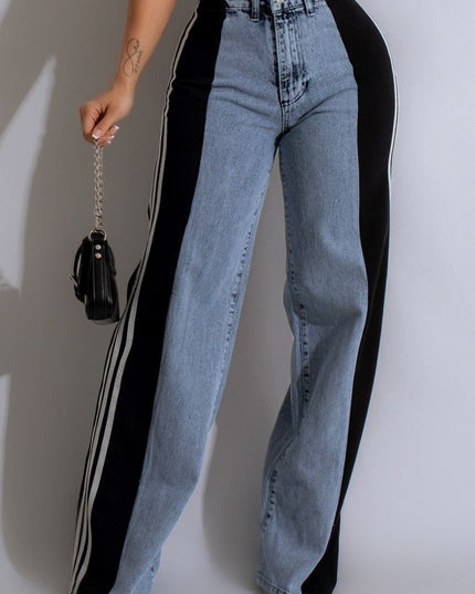 Women's Contrast Side Striped Wide Leg Jeans - Plush Fashion Shop #