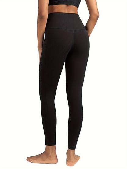 Women's Solid Color High Waist Cropped Yoga Pants with Pockets