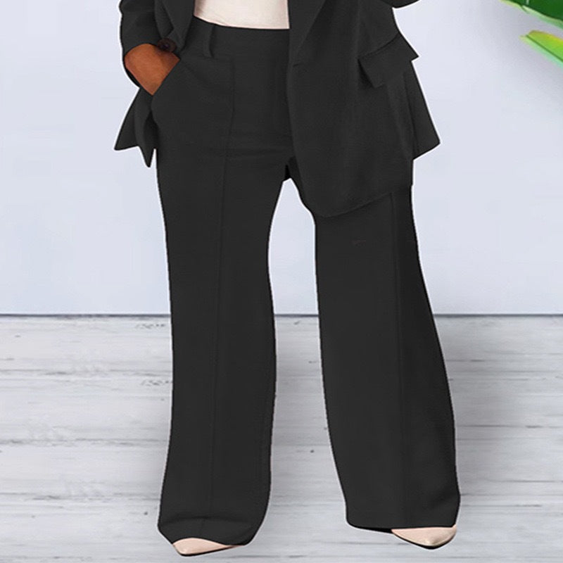 Plush Fashion Hub slim fit blazer with notched collar, tailored outerwear in a sophisticated style, shown on a model.