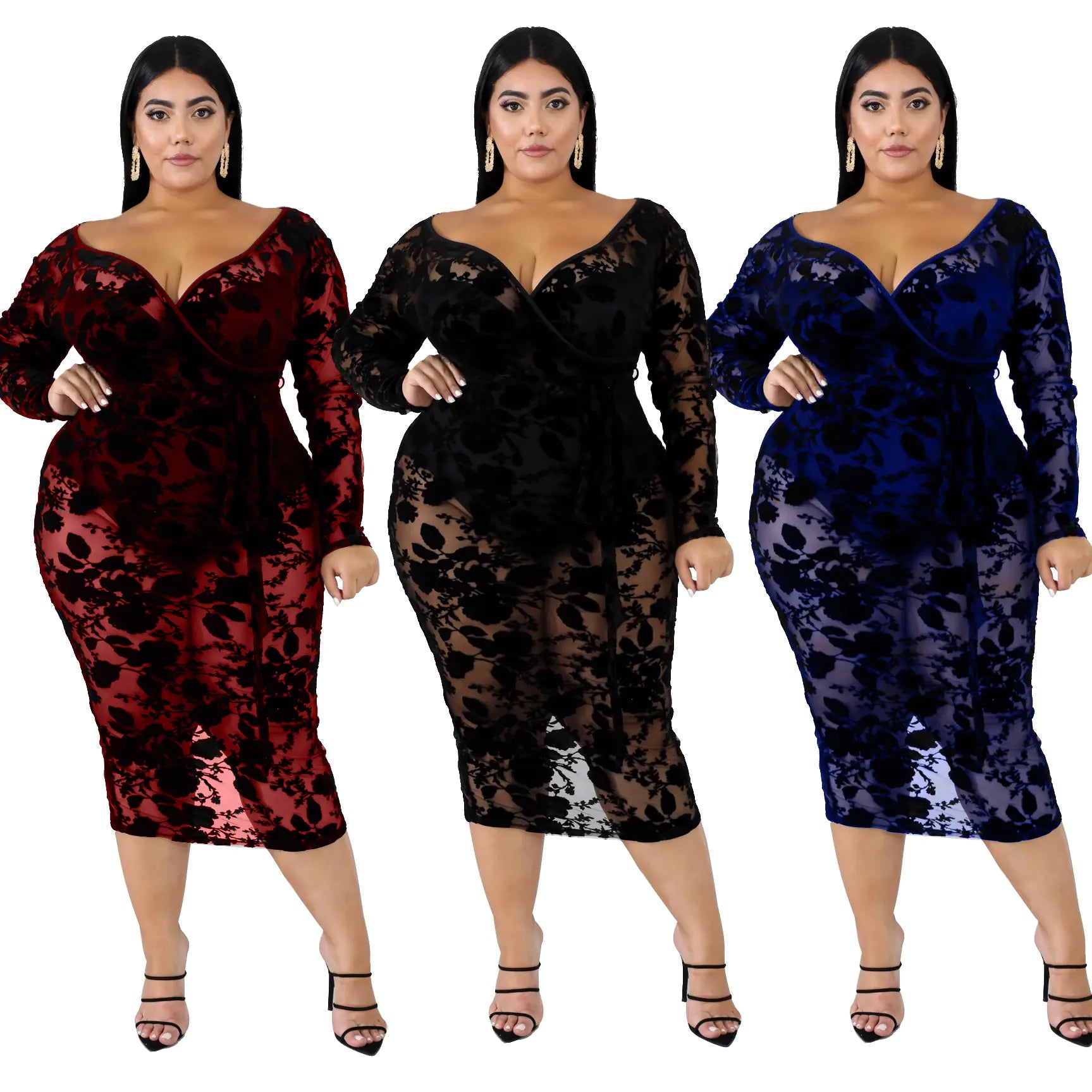 Plus size black lace bodycon dress for women, stylish and figure-flattering, from Trendy Attic Store01.