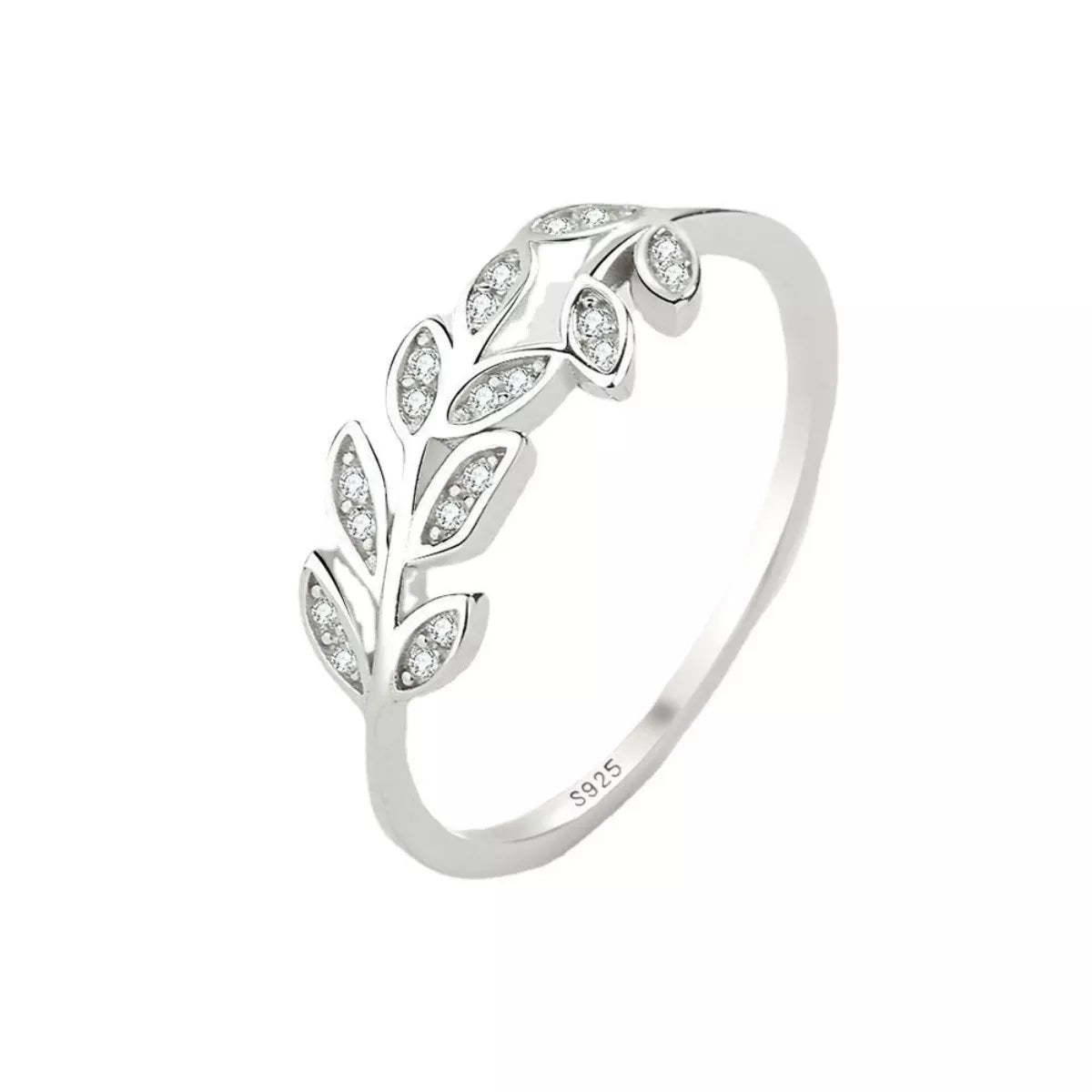 Sterling silver leaf ring with detailed leaf design, crafted by Plush Fashion Hub, shown on a neutral background.