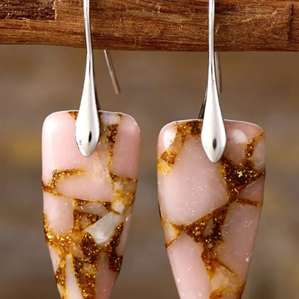Natural stone geometric shape earrings with gold accents from Plush Fashion Hub, showcasing modern and stylish jewelry design.