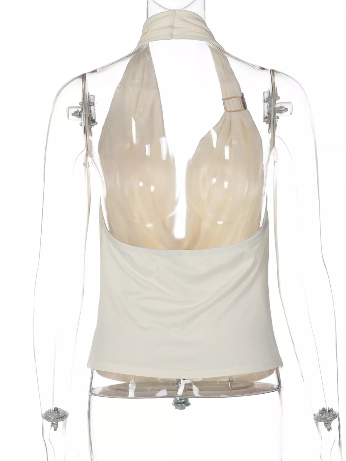 Halter neck ruched tank top by Plush Fashion Hub, showcasing fitted style with gathered fabric and sleeveless design.