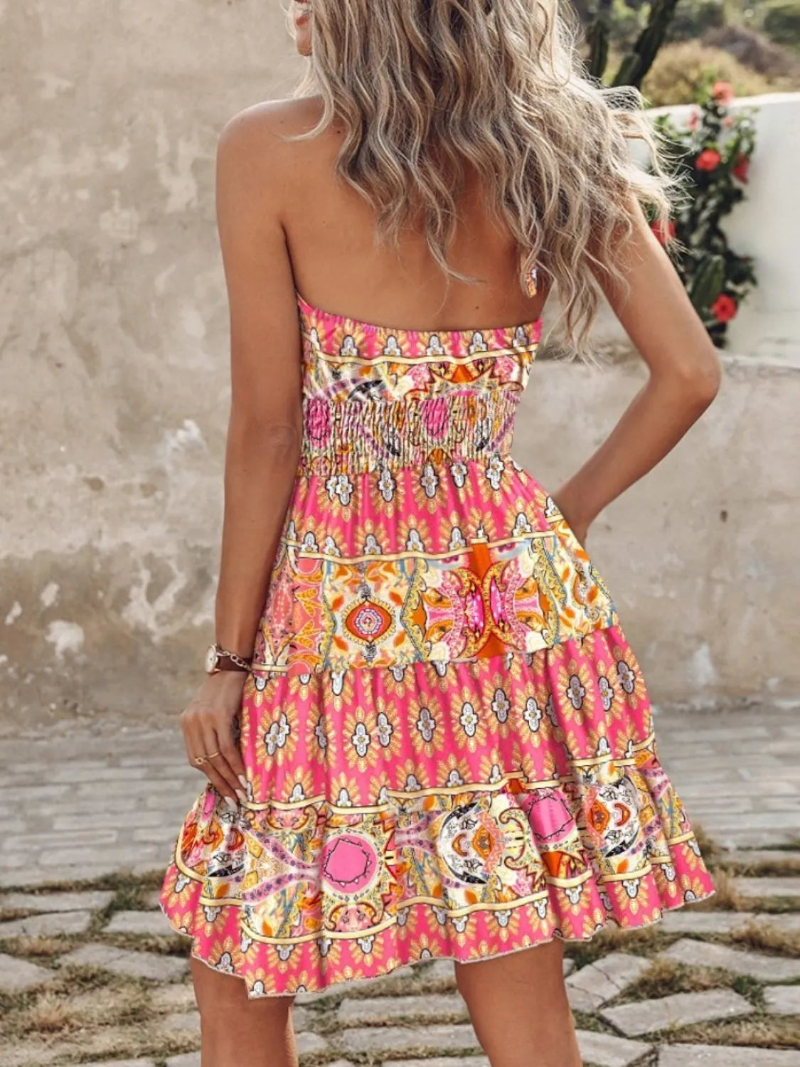 Paisley print halter neck mini dress by Plush Fashion Hub, featuring a stylish mini dress with a vibrant paisley pattern and halter neckline.