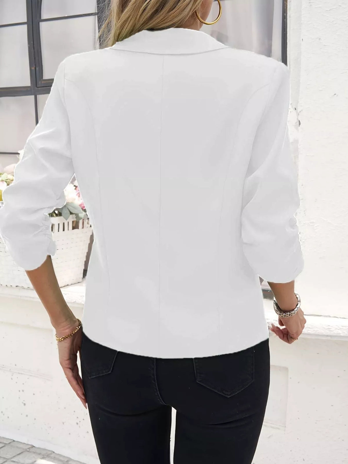 Plus size casual blazer with one button and lapel collar, Trendsi full-size blazer in a stylish, versatile design.