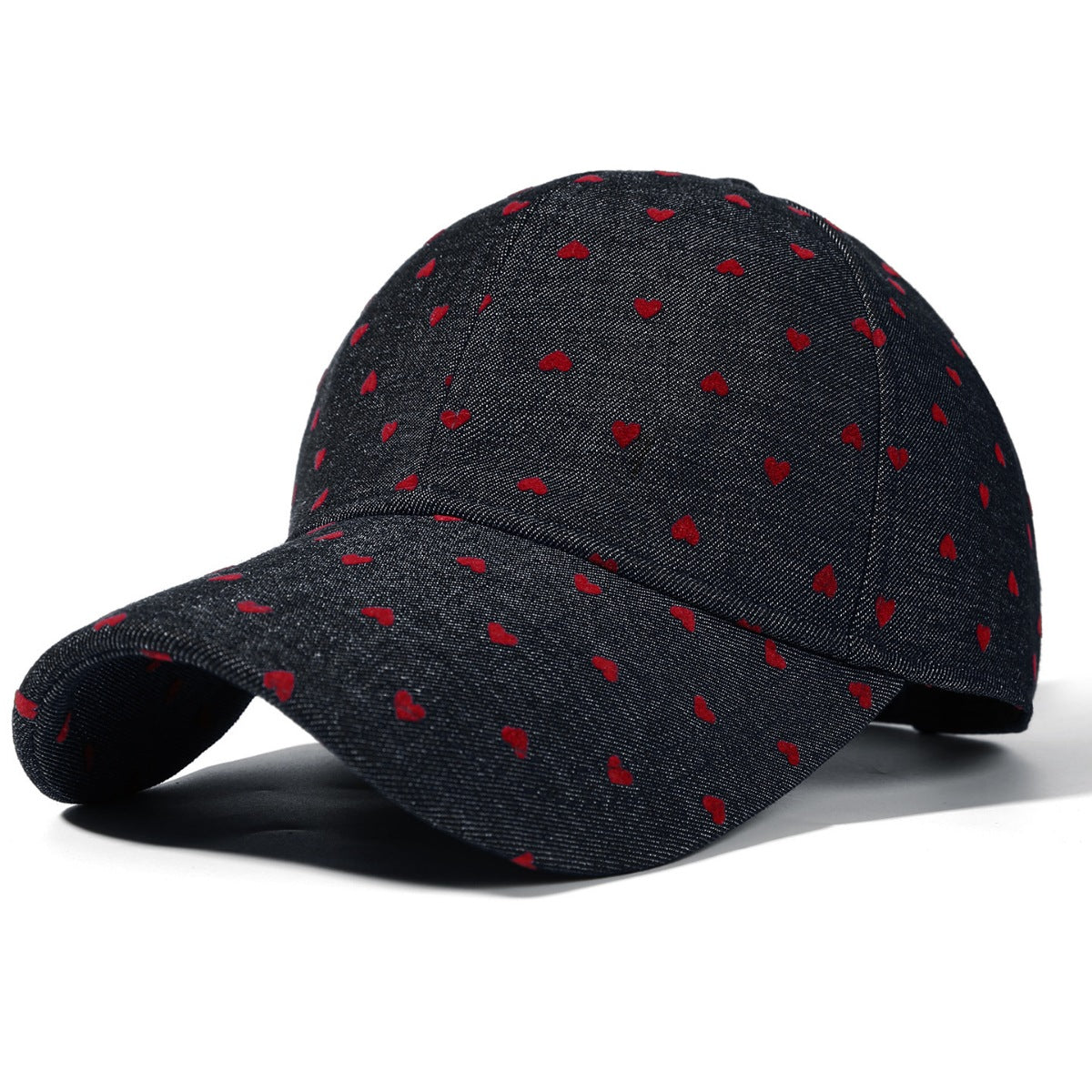 Women’s heart print casual baseball hat by Plush Fashion Hub, adjustable sport cap with stylish heart design and comfortable fit.