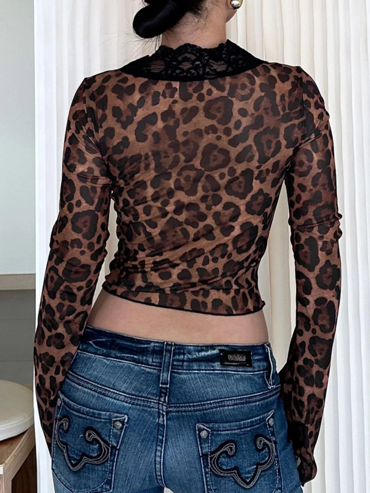Plush Fashion Hub lace detail long sleeve top featuring intricate lace accents and a fitted design in a stylish blouse style.