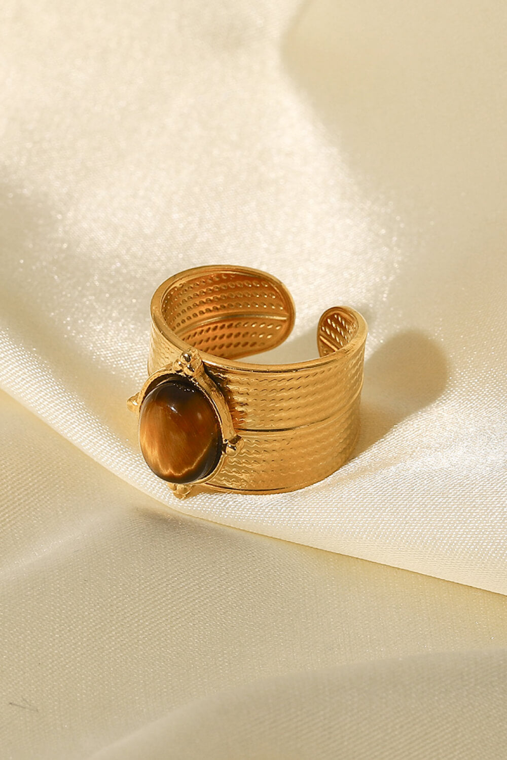18K gold-plated wide open ring from Plush Fashion Hub, featuring a sleek, modern design with a smooth, shiny finish.