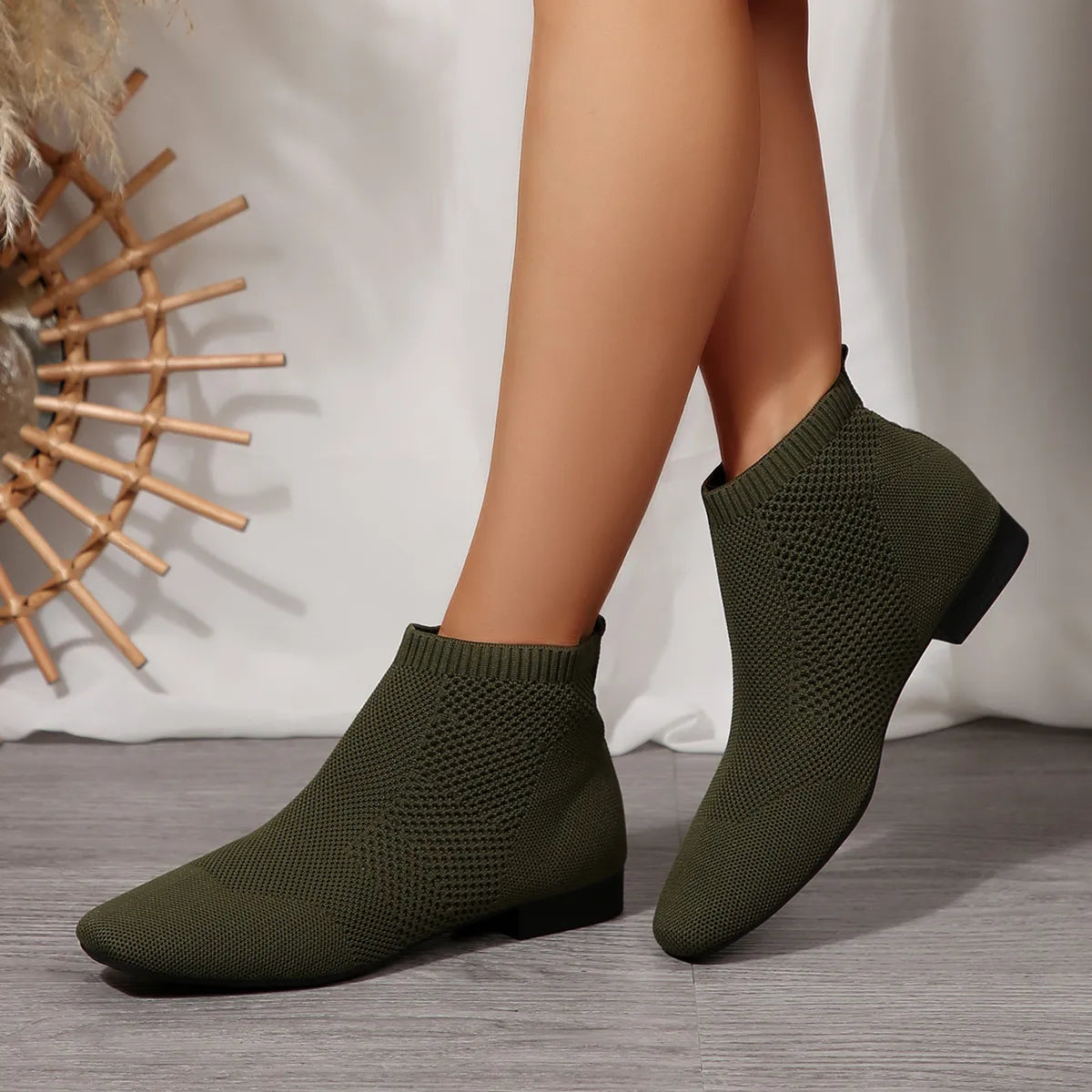 Women's mesh knit ankle boots with stretch comfort fit, stylish and breathable Trendsi shoes for easy wear.