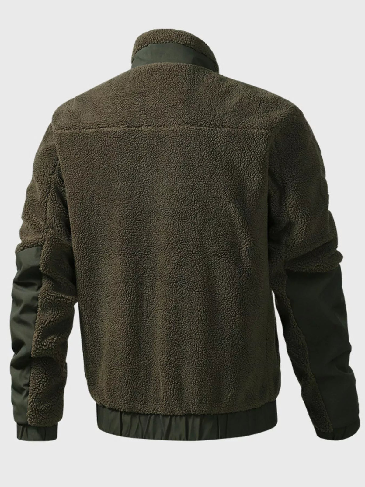 Men's Sherpa fleece zip-up jacket by Simply Love, showing the cozy, soft interior and stylish outdoor-ready design.
