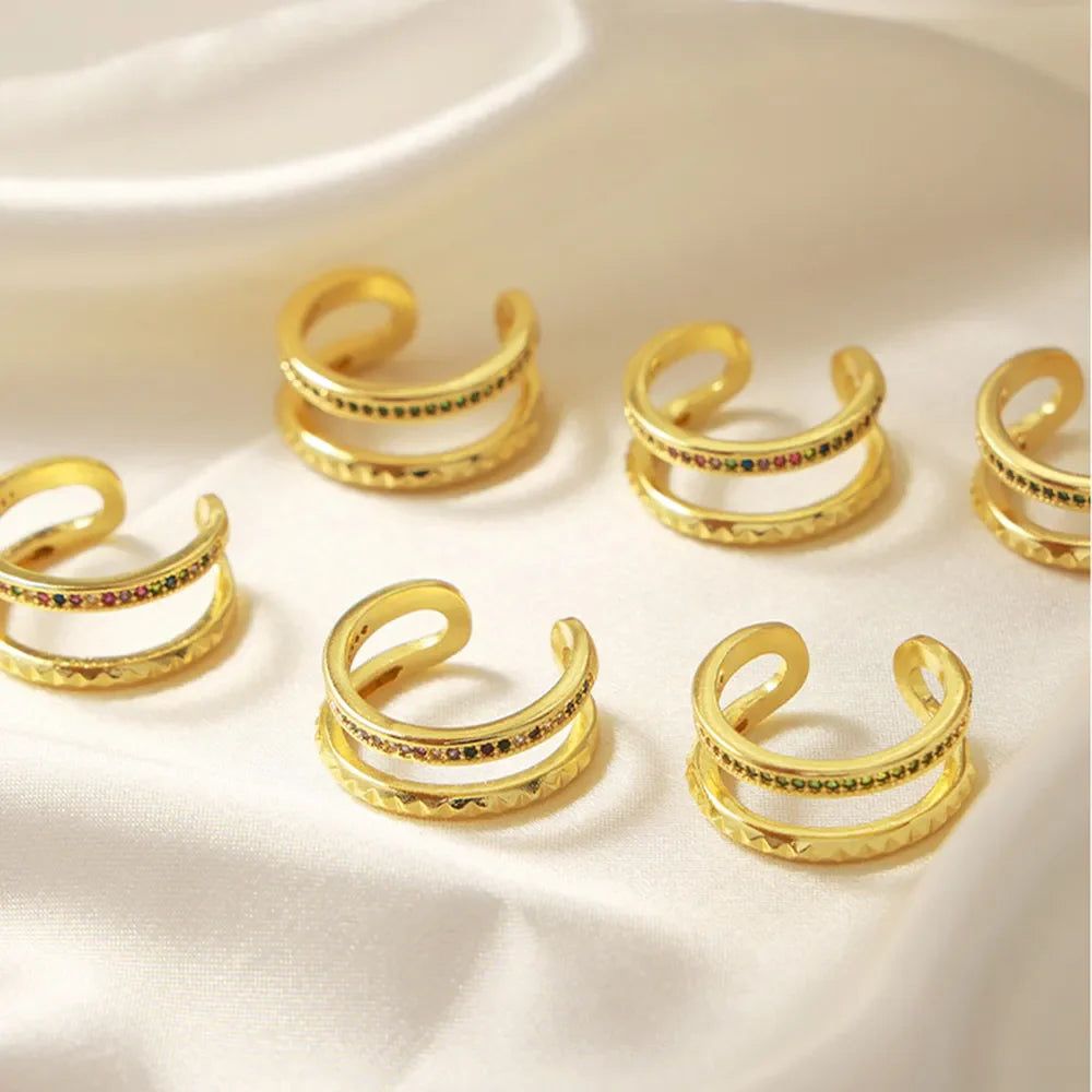 Gold-plated Czech diamond double-layered ring with intricate design, showcasing sparkling stones and layered gold finish.