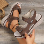 Women's adjustable Velcro open toe flat sandals by Trendsi, featuring comfortable walking design and casual summer footwear style.