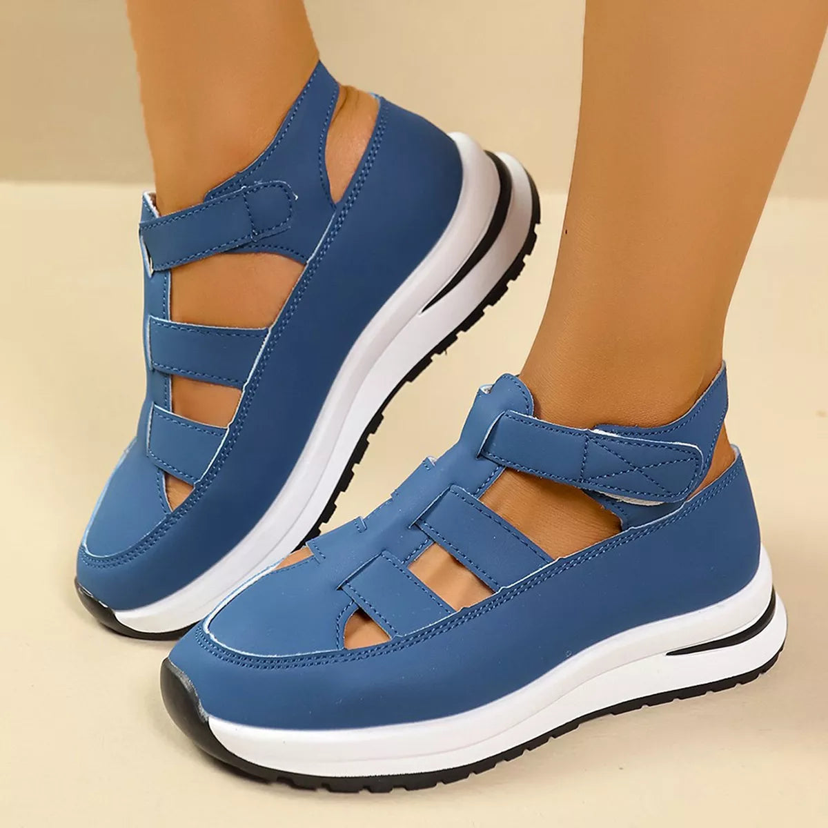 Plush Fashion Hub cutout round toe platform sandals with chunky heel and open design, perfect for casual summer wear.