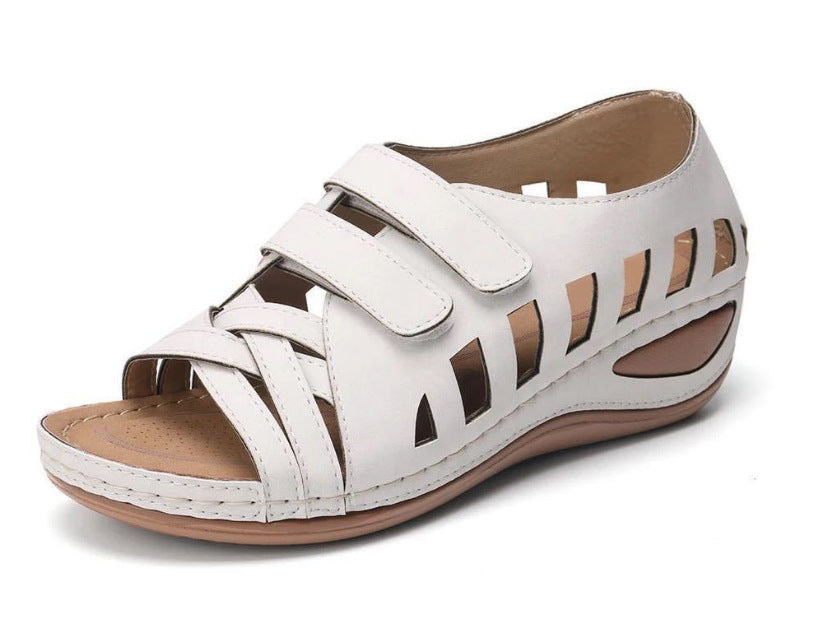 Large size European and American Velcro platform sandals with hollow design by LadyShow.Store, showcasing the stylish open-toe footwear.