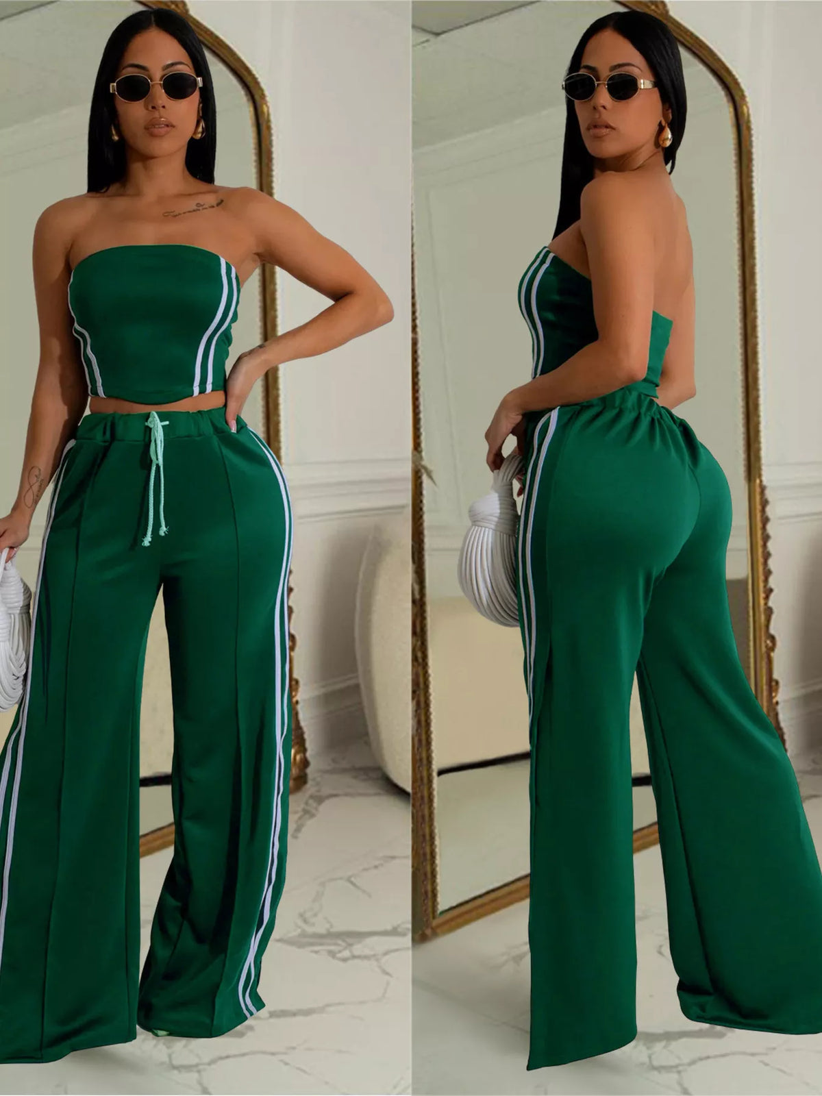 Plush Fashion Hub sleeveless tube top and wide-leg pants set, stylish and comfortable for casual wear, shown in the image.
