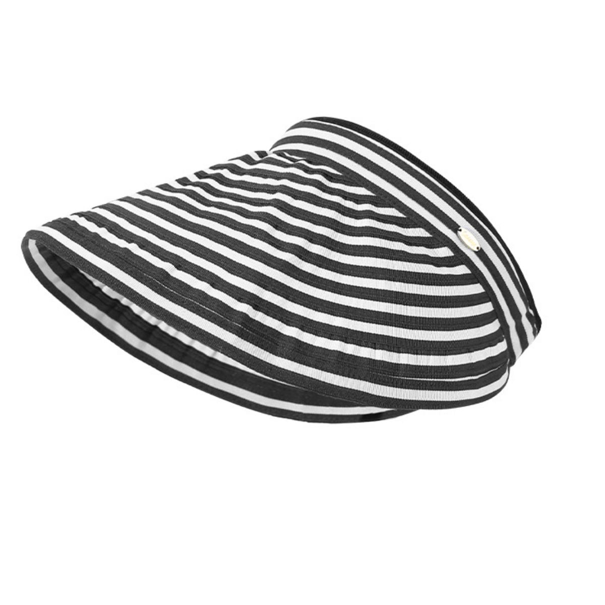 Women’s striped wide brim sun visor hat from Plush Fashion Hub, breathable summer beach accessory with a stylish wide brim.