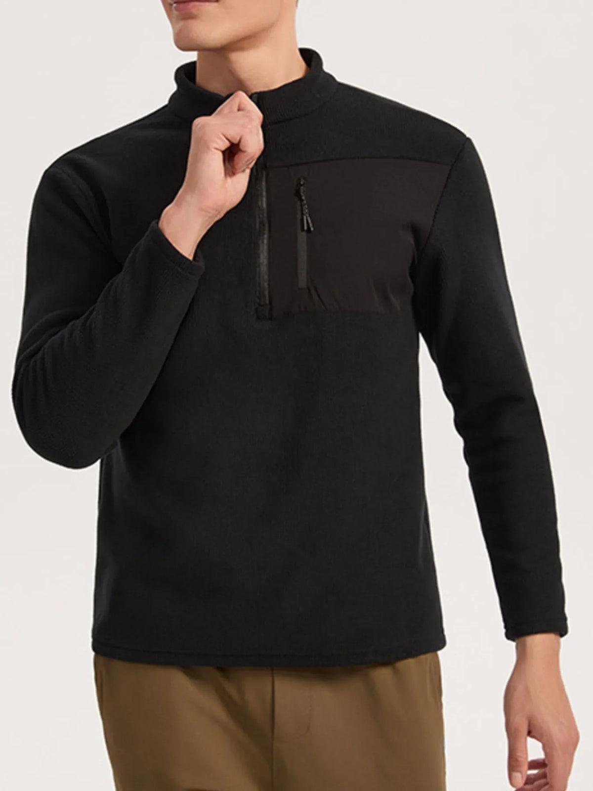 Men's plus size fleece sweatshirt with half-zip, chest pocket, in a cozy, soft fabric, by Trendsi.