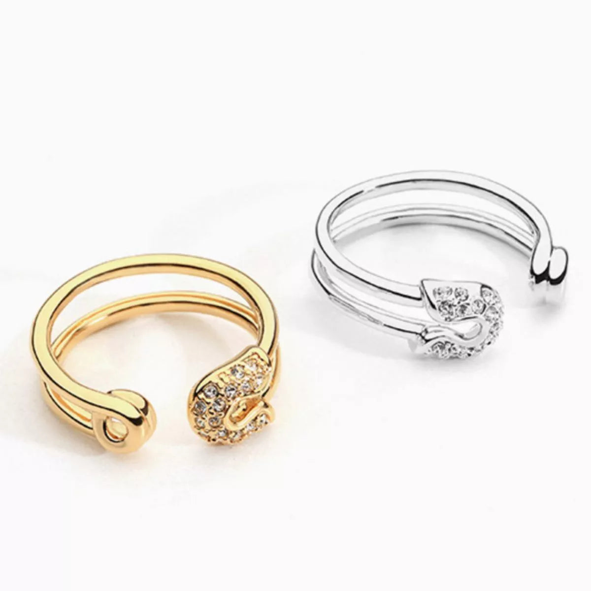 Plush Fashion Hub zircon double band open ring with sparkling stones, stylish and elegant jewelry for women.
