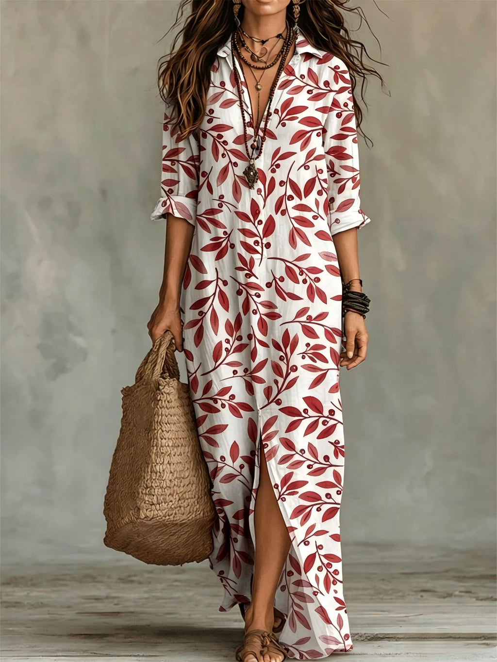 Digital print lapel midi shirt dress by FitiqueFit, casualwear in five colors, featuring a button-up front and tailored fit.
