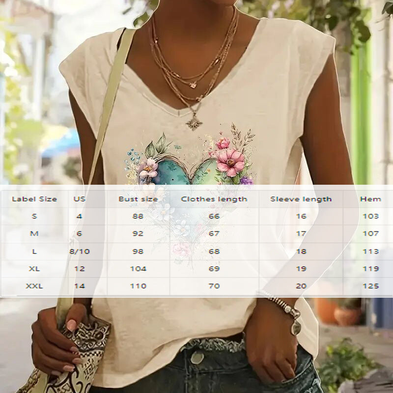 FitiqueFit short sleeve casual T-shirt with floral heart print, perfect for summer, featuring vibrant floral designs on soft fabric.