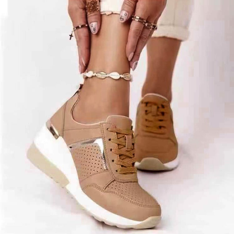 Plush Fashion Hub City Chic mesh platform sneakers with white and black design, featuring breathable mesh material and chunky sole.