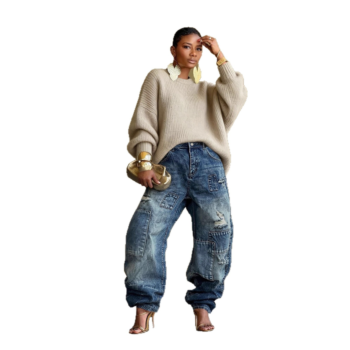 Men's ripped patchwork washed denim jeans by Plush Fashion Hub featuring straight leg fit and casual streetwear style.