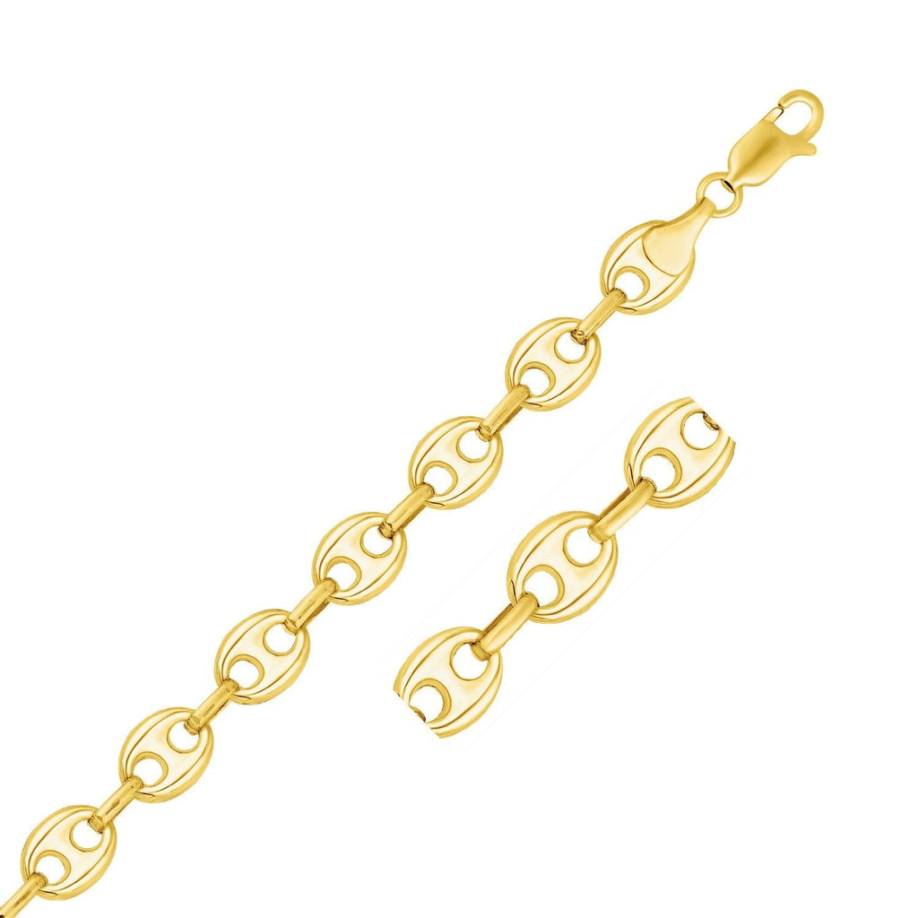 14k yellow gold puffed mariner link bracelet featuring 11.0mm wide links, crafted by Bids.com for elegant jewelry styling.