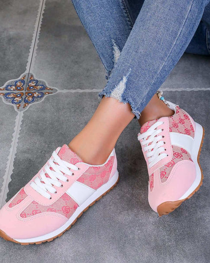 Contrast Round Toe Flat Sneakers - Plush Fashion Shop #