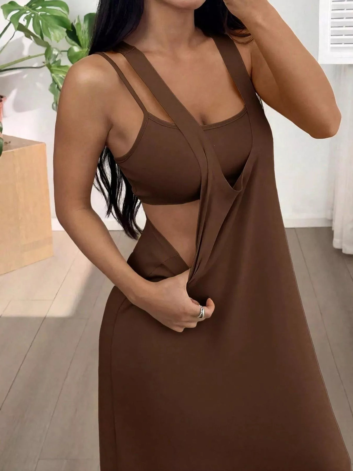 Plush Fashion Hub scoop neck cami and maxi dress set, two-piece outfit with soft fabric in a stylish, casual design.
