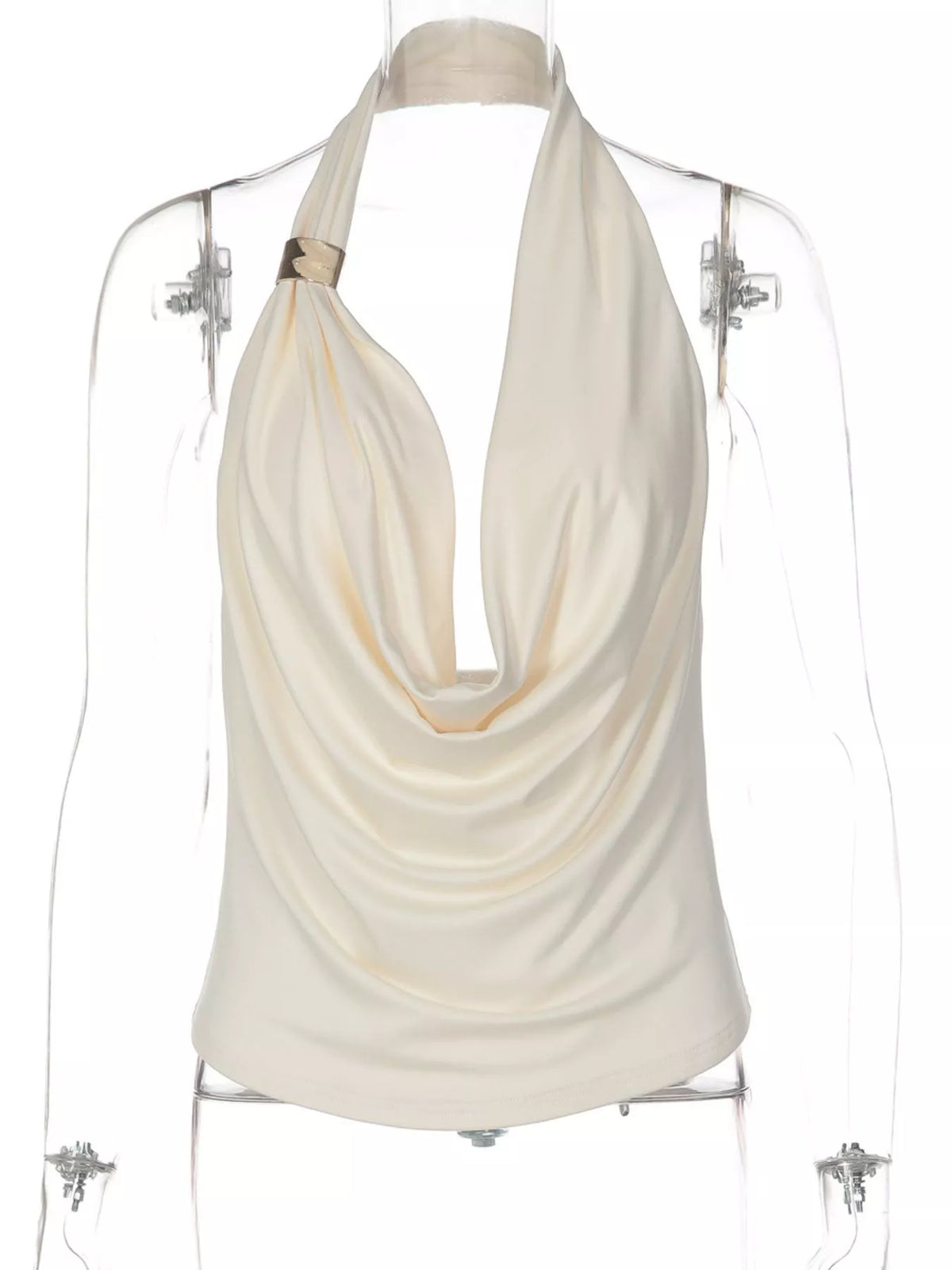 Halter neck ruched tank top by Plush Fashion Hub, showcasing its fitted design and ruched detailing in a stylish casual look.
