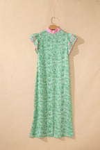 Flutter sleeve floral midi dress with contrast trim from Trendsi, showcasing a vibrant floral pattern and elegant design.