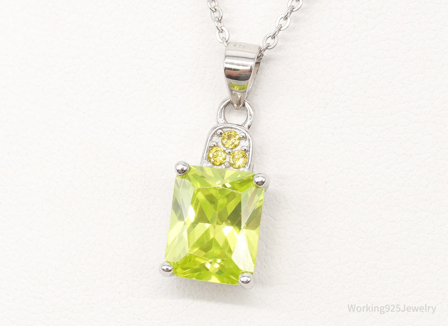 Designer Ryze Lime & Yellow Cubic Zirconia Sterling Silver Necklace Working 925 Jewelry
