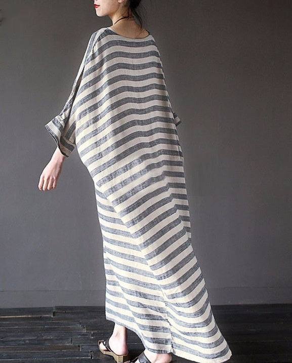 Cotton And Linen Stripes Loose Plus Long DressWrap yourself in effortless style with our Cotton And Linen Stripes Loose Plus Long Dress! Made with high-quality cotton and linen, this dress offers a loose and comDressPlush Fashions ShopPlush Fashion Shop