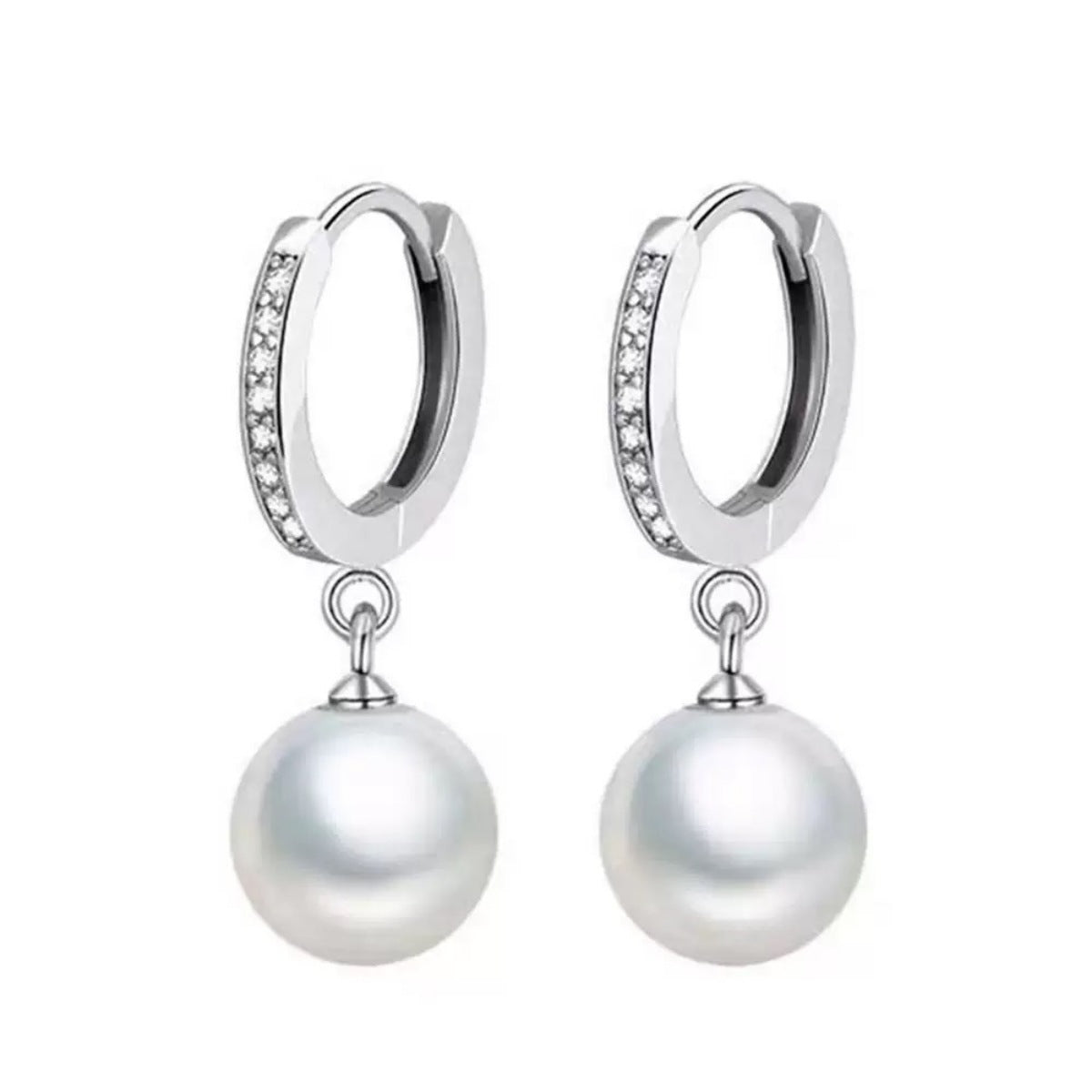 Pearl drop hoop earrings from Plush Fashion Hub featuring elegant hoops with dangling white pearl accents.