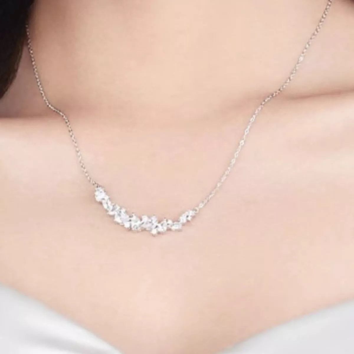 Sterling silver zircon necklace with a delicate chain and sparkling pendant, crafted by Plush Fashion Hub.