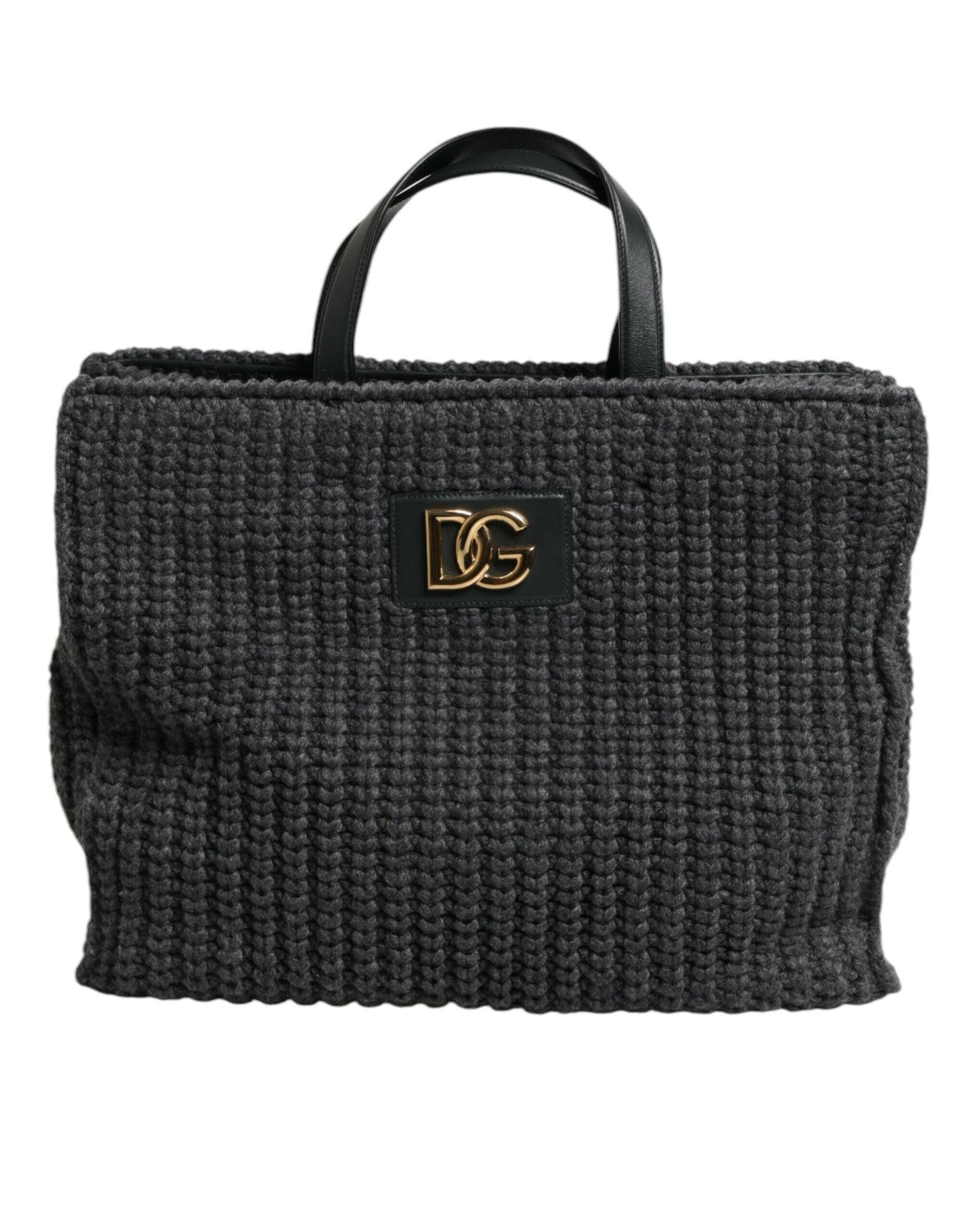 Dolce & Gabbana Black Large Knitted Crochet Shoulder Shopper DG Logo Bag MaraFormigone