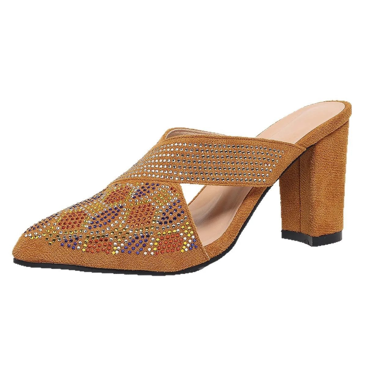 Women's point toe block heel sandals by Trendsi, featuring a sleek design with sturdy heels and stylish straps.