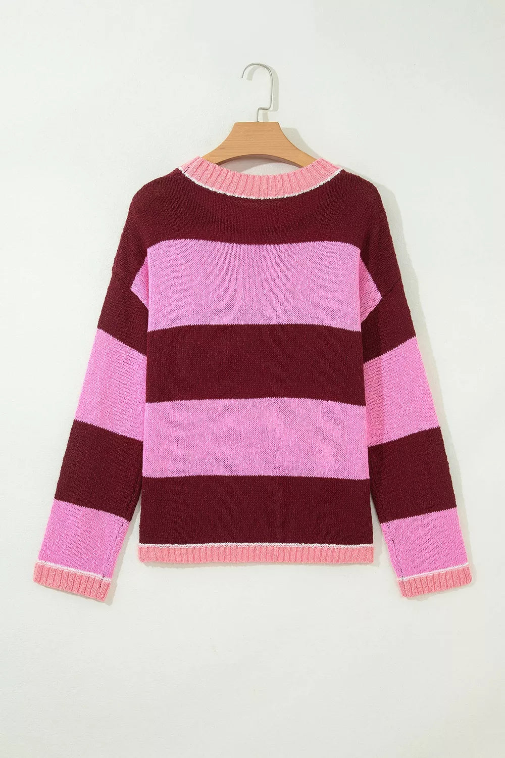 Striped drop shoulder long sleeve knit sweater in regular fit, featuring a casual style and trendy design by Trendsi.