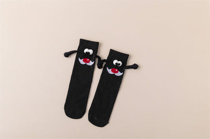 Couple Magnetic Handle Cute Hand Socks with festive design on beige background.