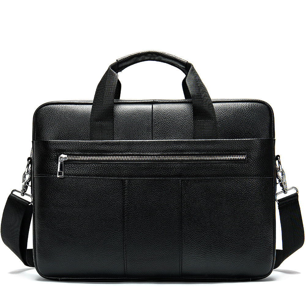 Pi-Mart leather retro casual briefcase for business, featuring a light, stylish design with sturdy handles and secure clasps.